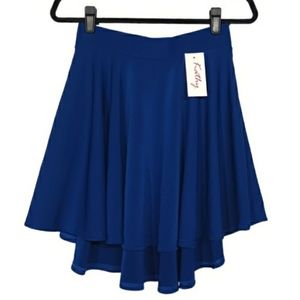 KATHY Blue Draped High-low Skater Skirt Large NWT